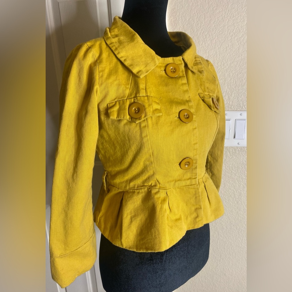 Peplum Button-Up Jacket. Mustard Yellow. Small